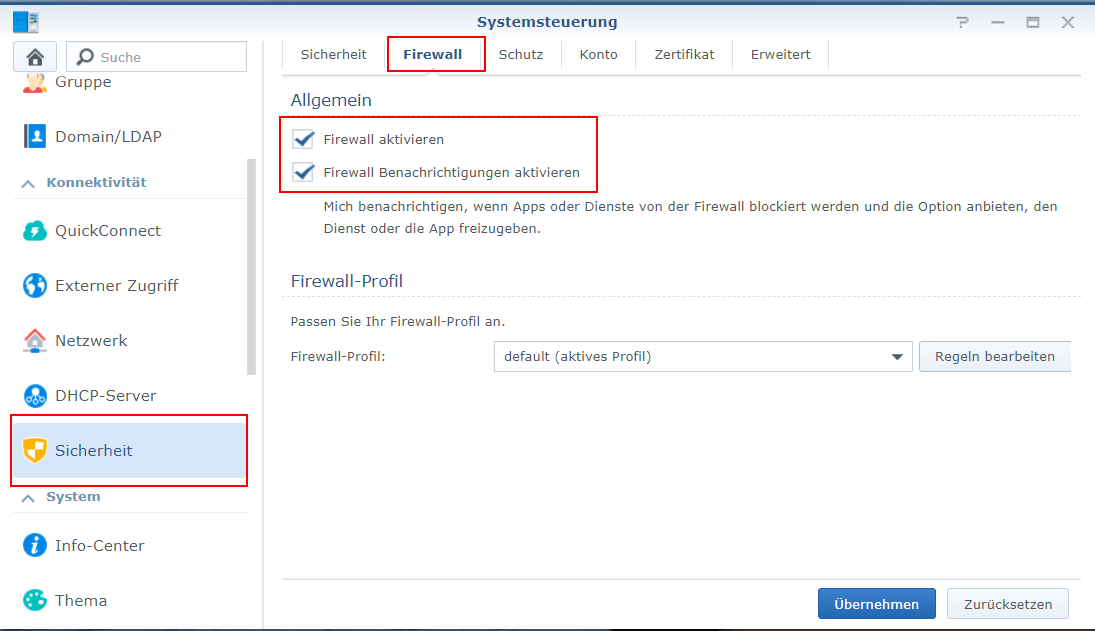 Synology NAS - Firewall aktivieren