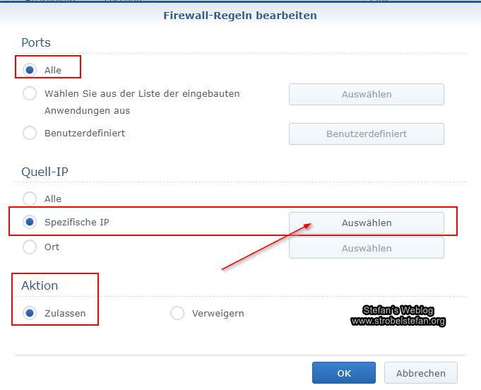 Synology Firewall Regel für internes Netzwerk