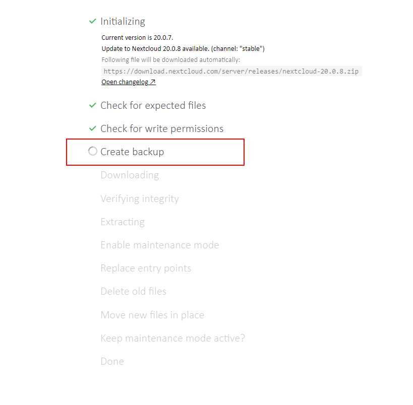 Nextcloud Create backup Problem