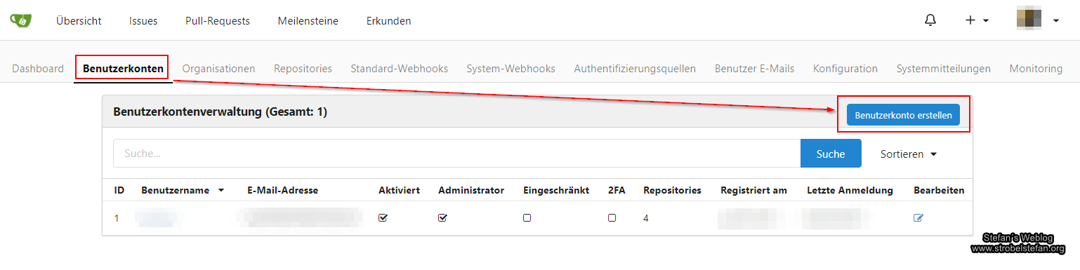 Das neue Konto für den Read-Only-Benutzer lässt sich über die Administrations-Oberfläche von Gitea erstellen.