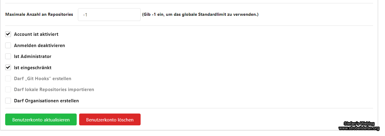 Weitere Einstellung für das Benutzerkonto