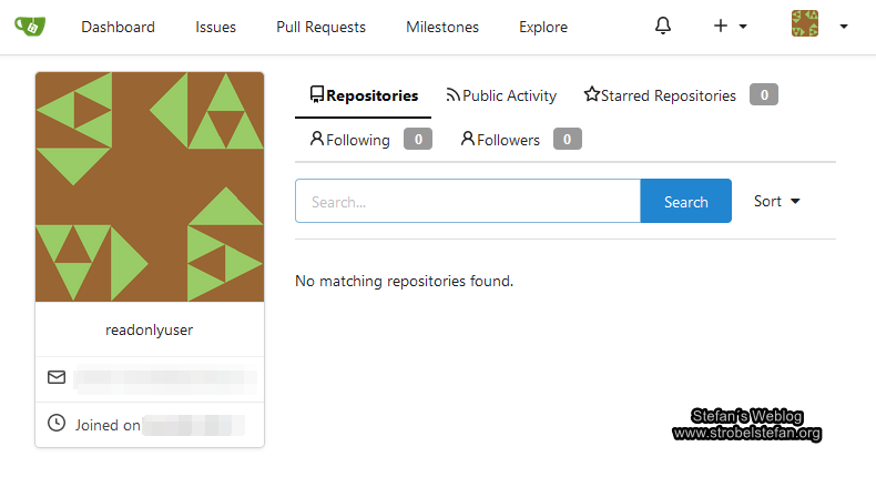 Das Benutzerkonto für den Read-Only-Benutzer ist fertig.