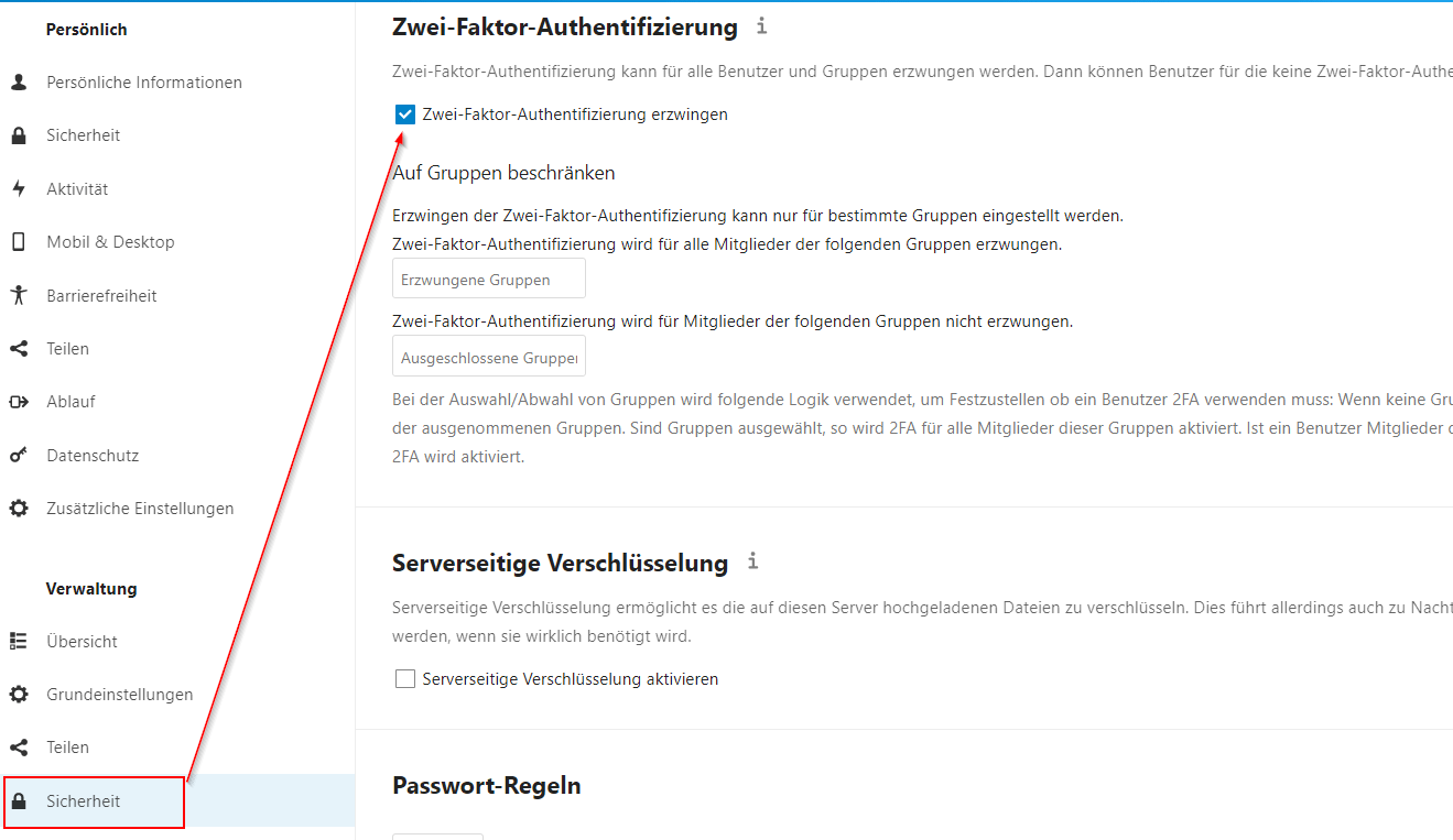 Nextcloud - Zwei-Faktor-Authentifizierung erzwingen