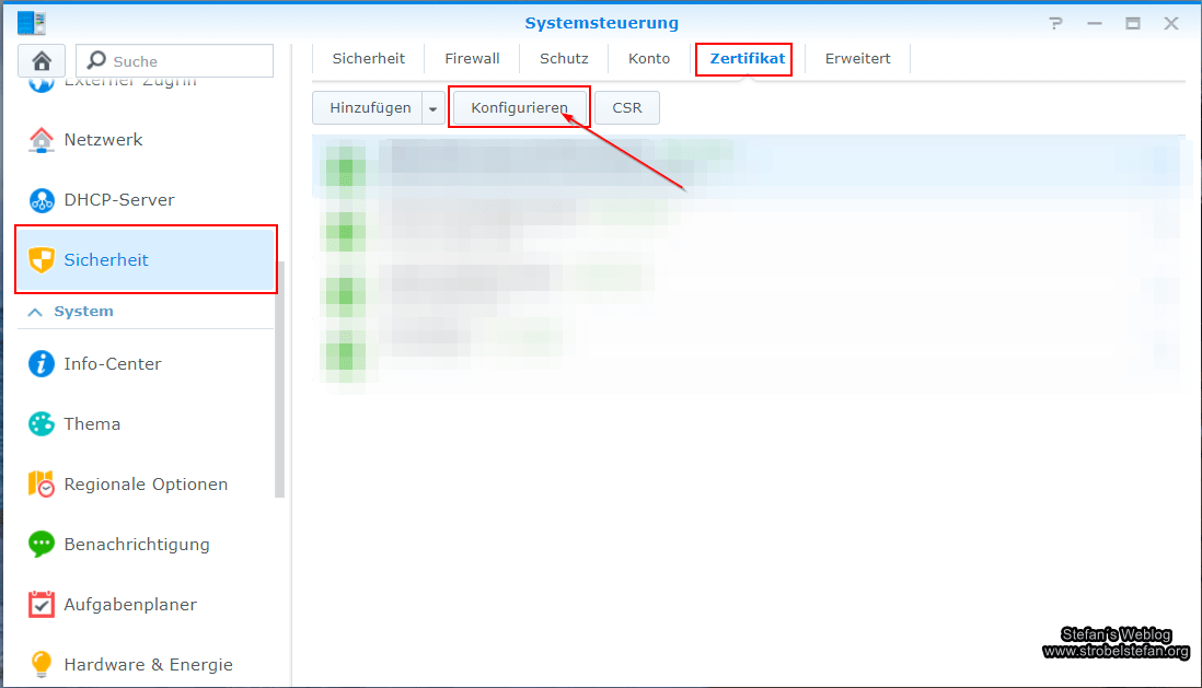 Synology - Zertifikate konfigurieren