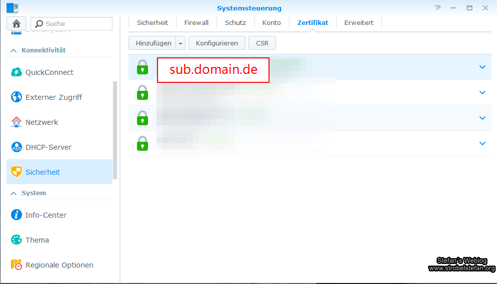Synology - Zertifikatsverwaltung