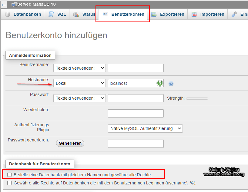 Benutzer und Datenbank anlegen
