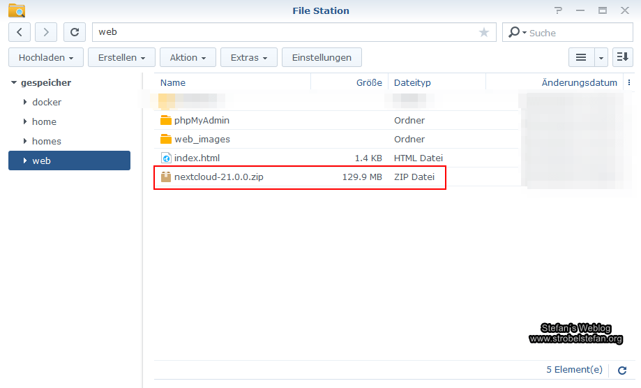 Nextcloud zip-Ordner hochladen