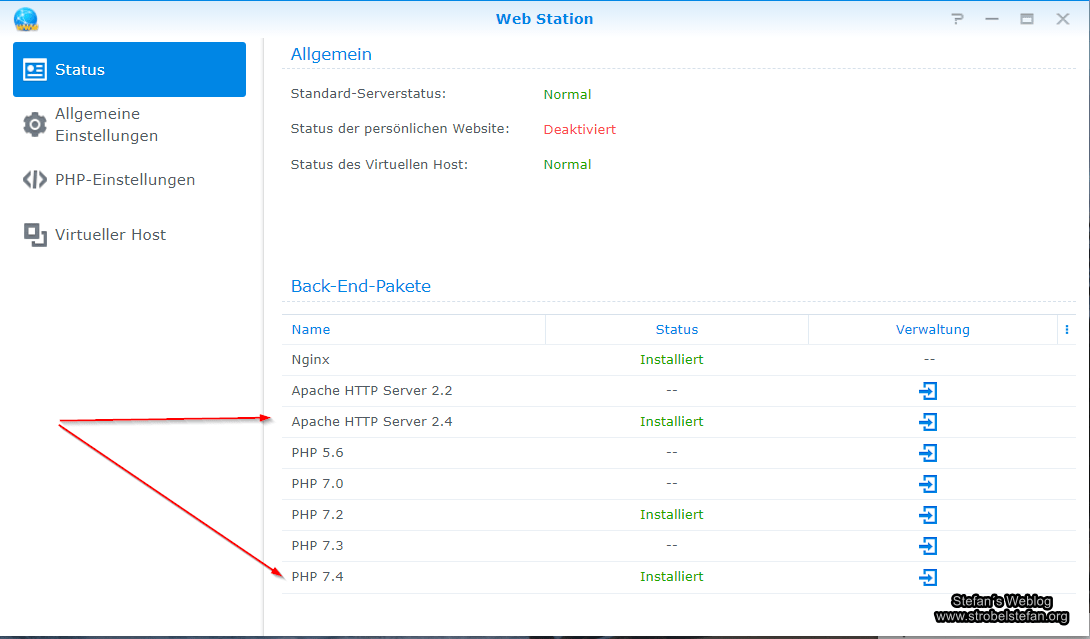 Synology Webstation - Status