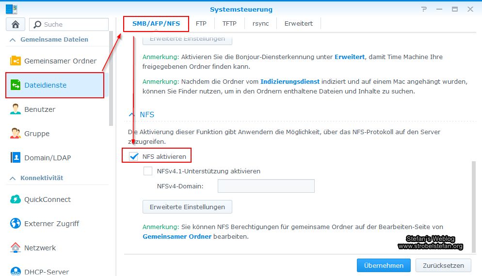 Synology NAS - NFS aktivieren