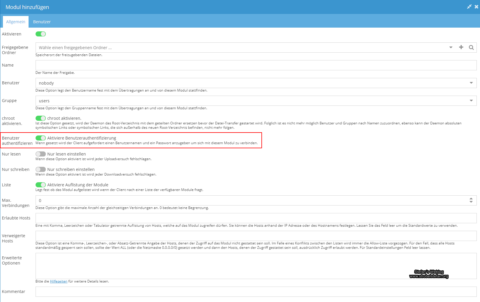 openmediavault - rsync-Einstellungen