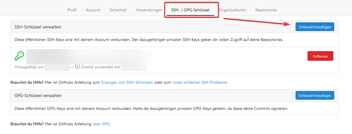 Gitea - SSH-Schlüssel verwalten