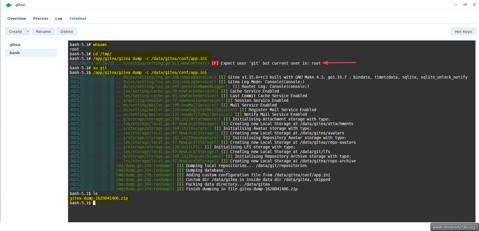 Gitea Dump erstellen