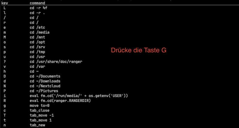Ranger - Tastenkürzel