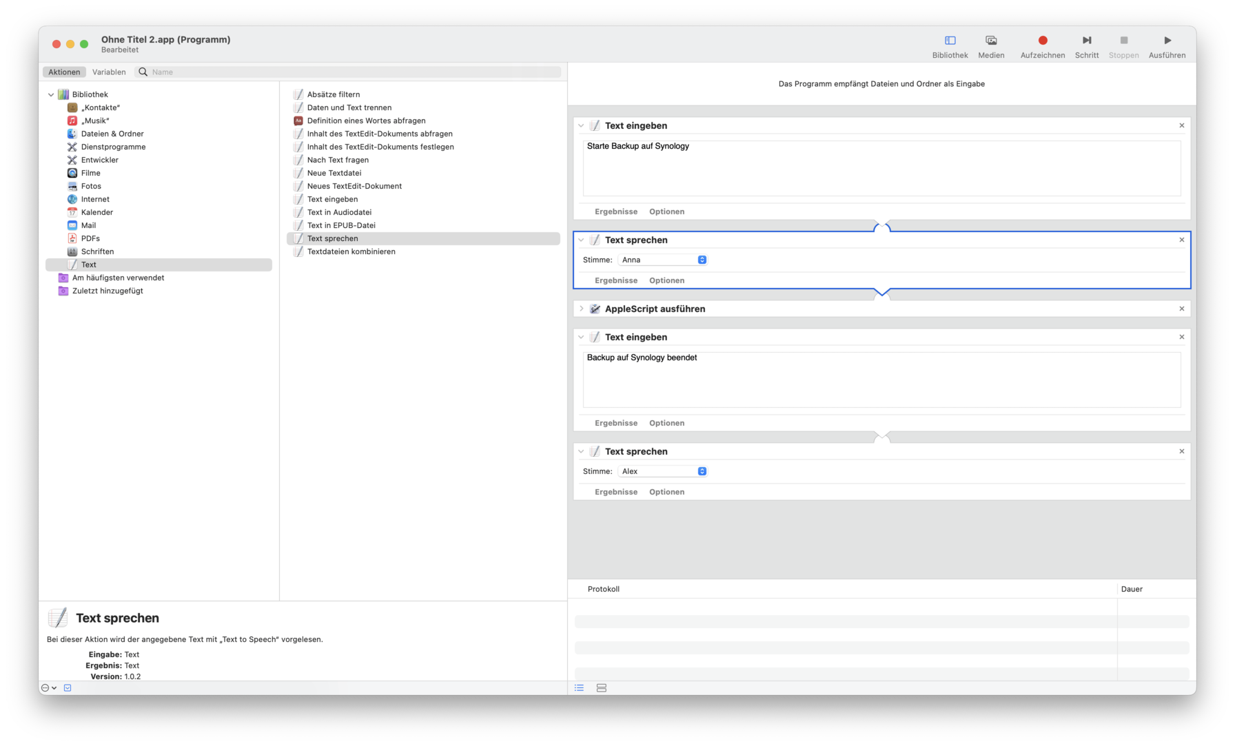Automator Programme mit Sprachausgabe