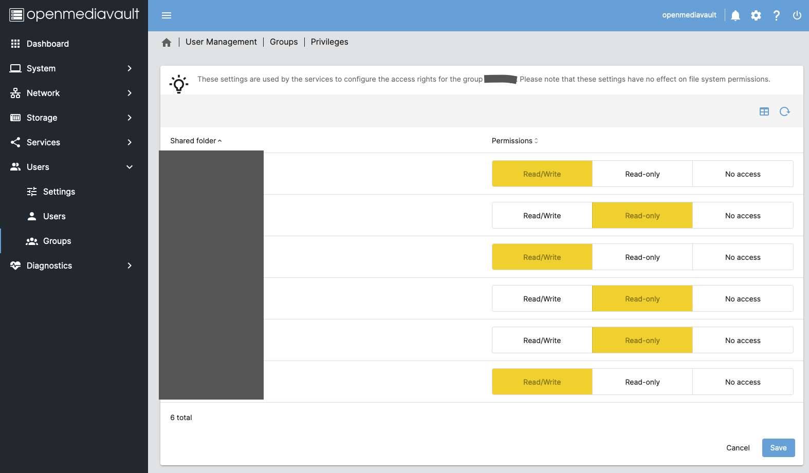 omv - Group Permissions