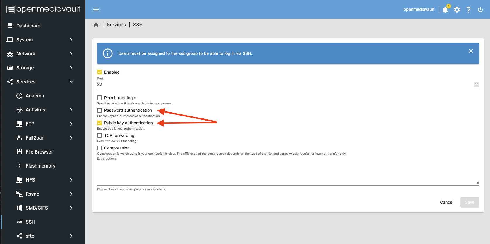 omv - SSH Configuration