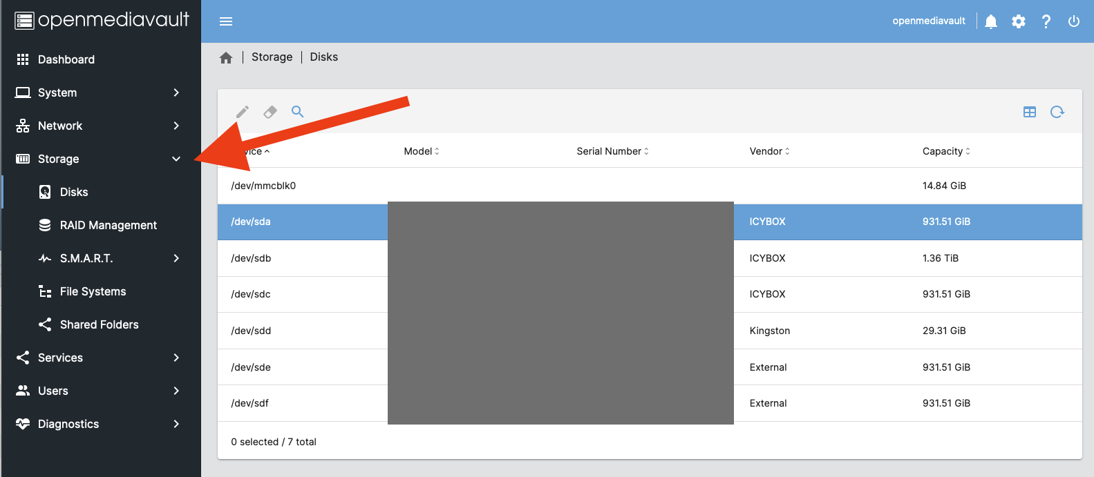 omv - Manage Storages