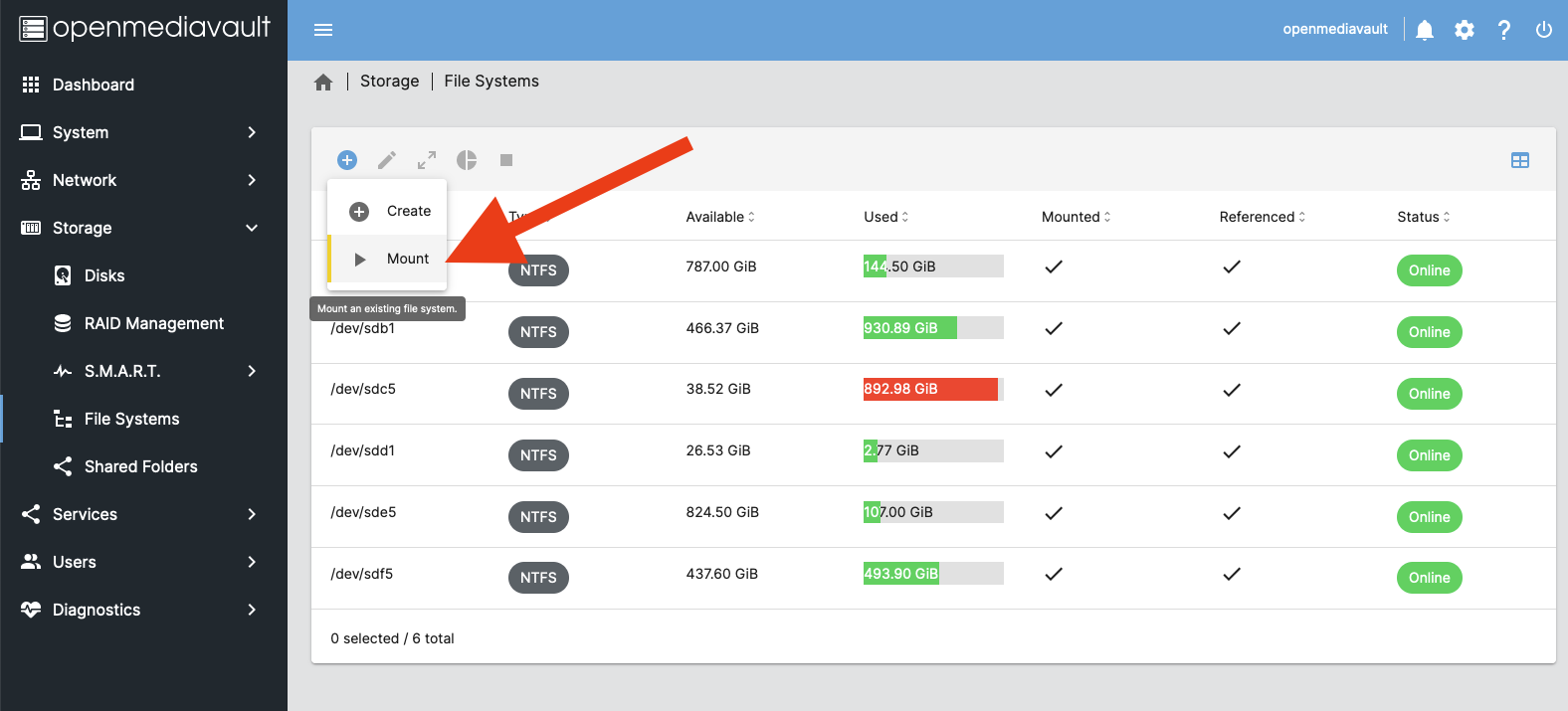 omv - Manage Storages