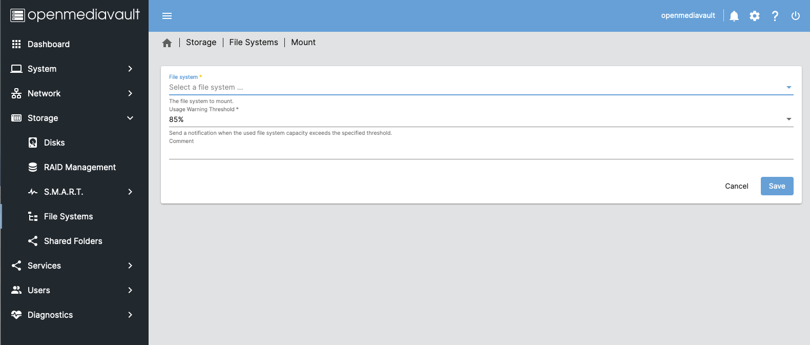 omv - Manage Storages