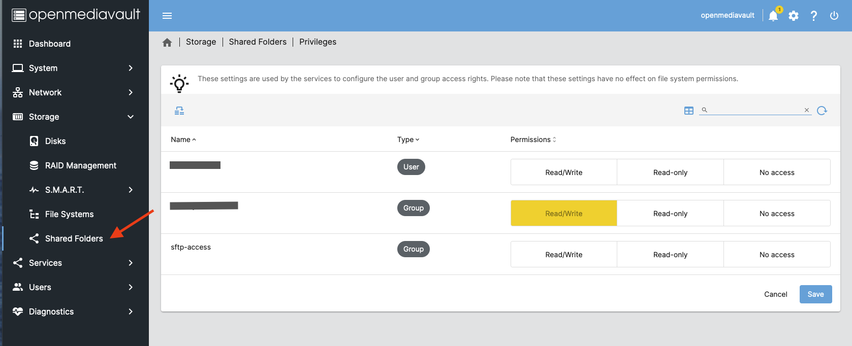 omv - Manage Storages
