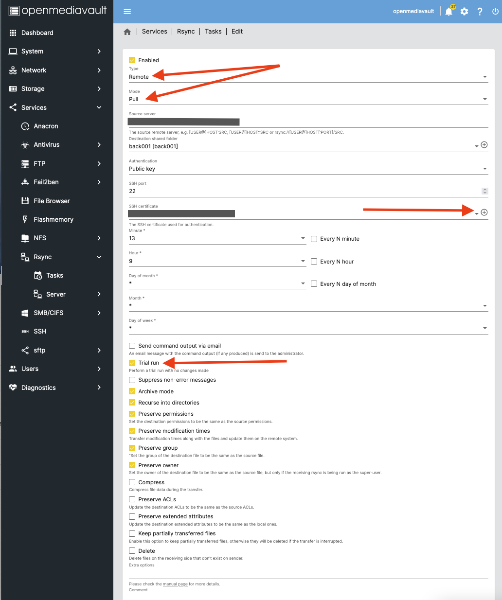 omv - rsync-Configuration