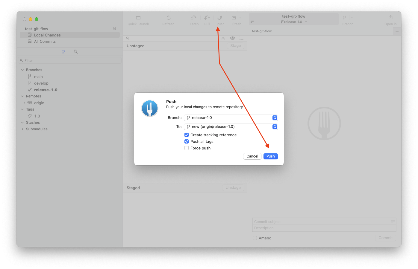 Push release auf den Remote Server