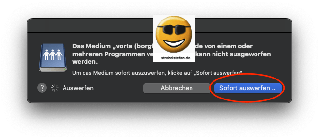 Finder - Auswerfen einer Festplatte erzwingen "Sofort auswerfen ...