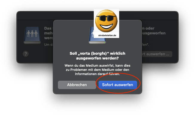 Finder - Auswerfen einer Festplatte erzwingen "Sofort auswerfen ...