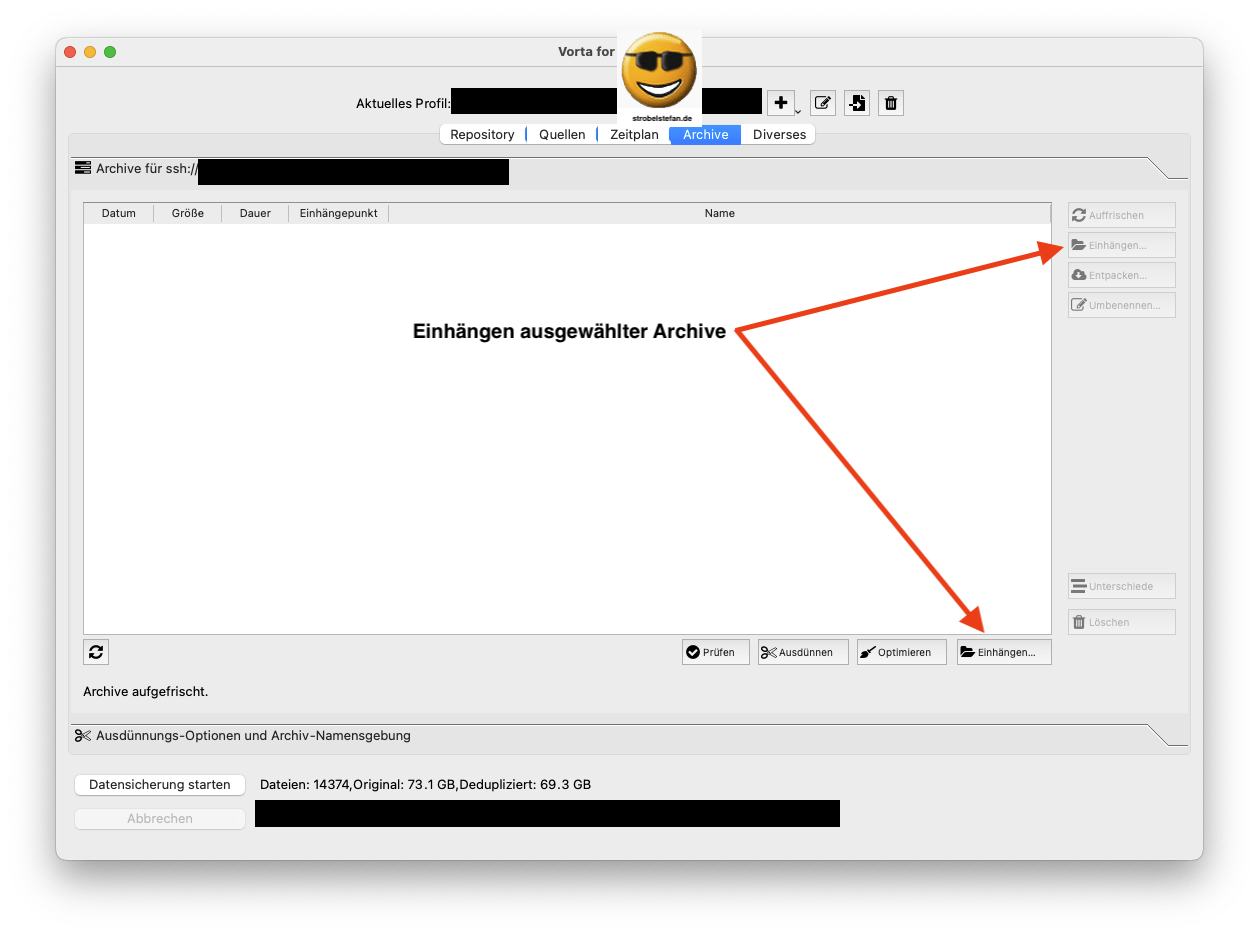 Vorta - Archiv einhängen