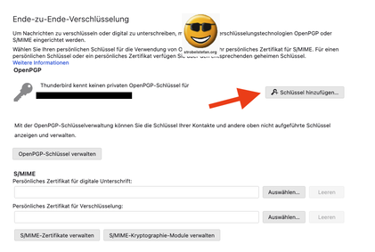 Thunderbird Einstellungen - Öffentlichen Schlüssel importieren