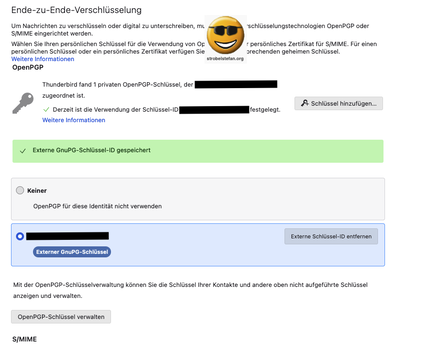 Thunderbird Einstellungen - Standardquelle für den PGP-Schlüssel anzeigen
