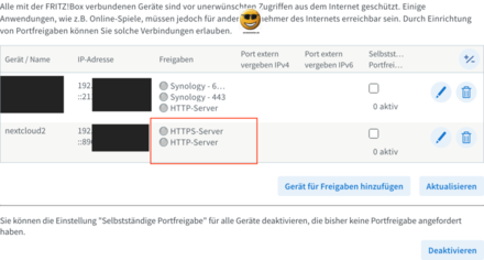 FRITZ!Box Freigaben deaktivieren