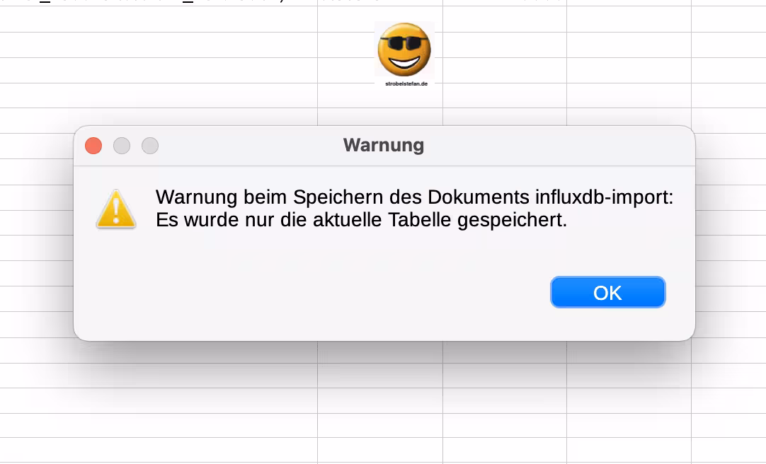 Warnung - Es wird nur die aktuelle Tabelle 1_8_0 als csv gespeichert.