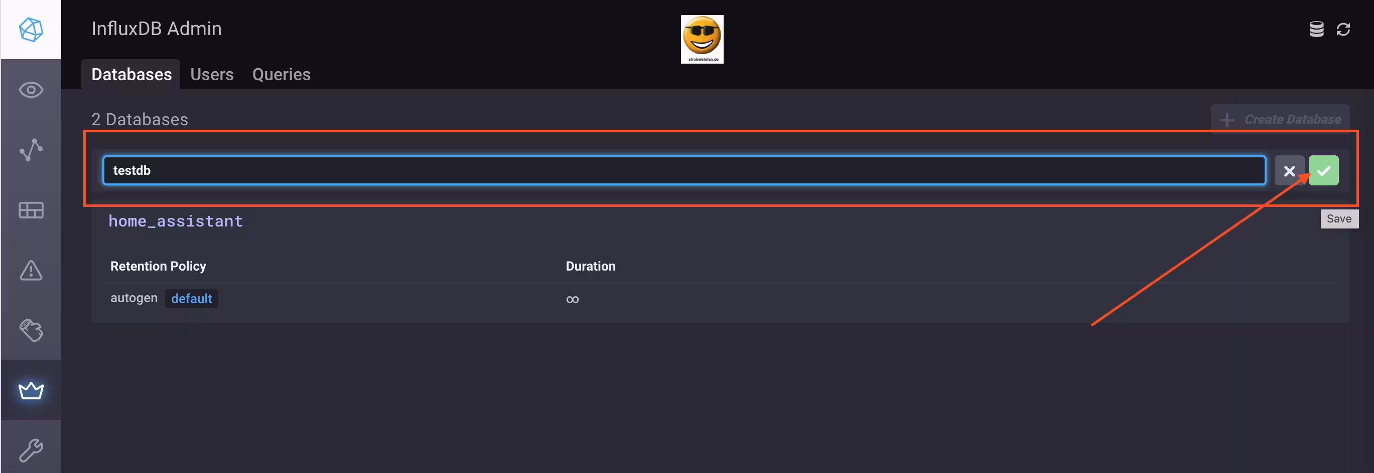 InfluxDB - Eine neue Datenbank wird angelegt.