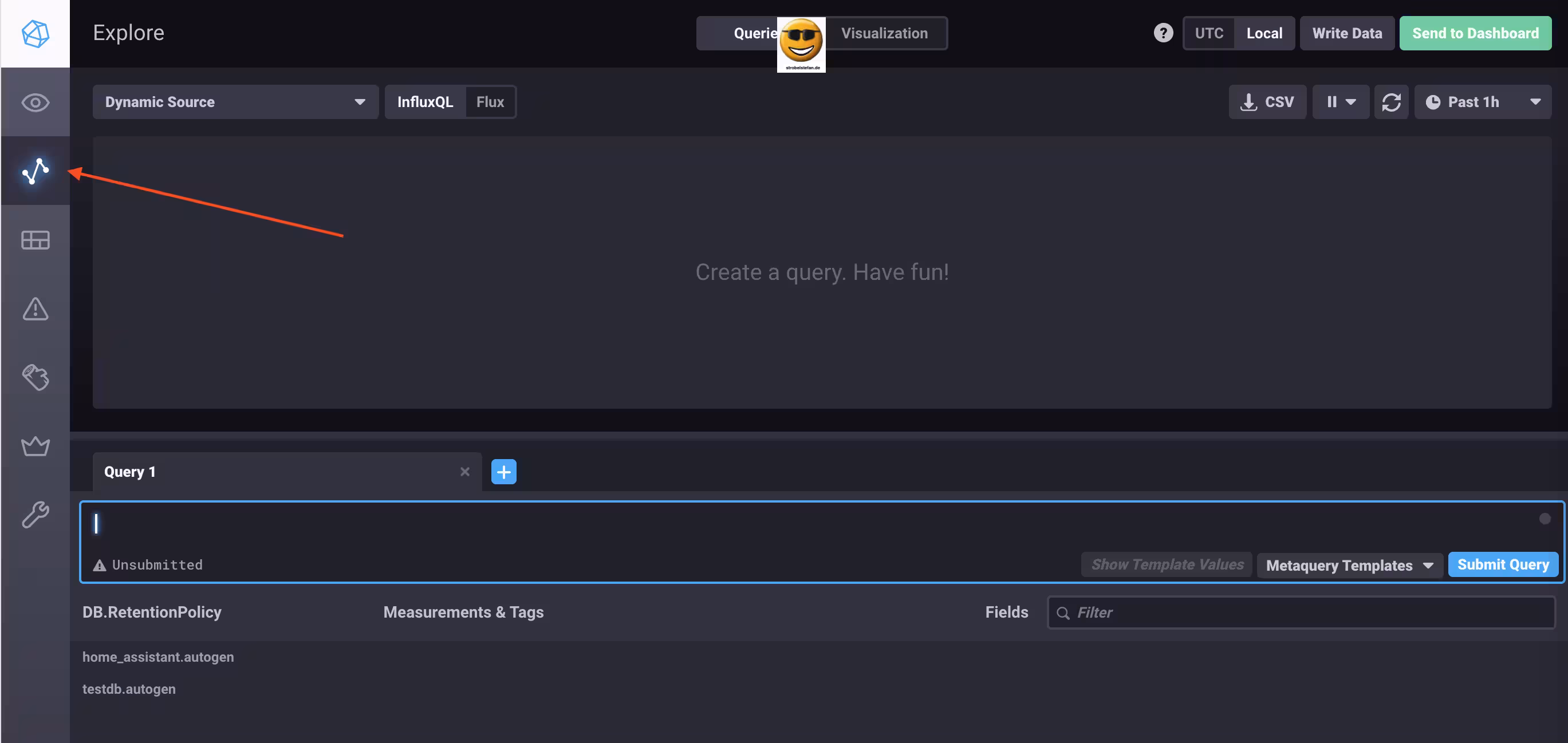 InfluxDB - wechsel in das Menü Explore