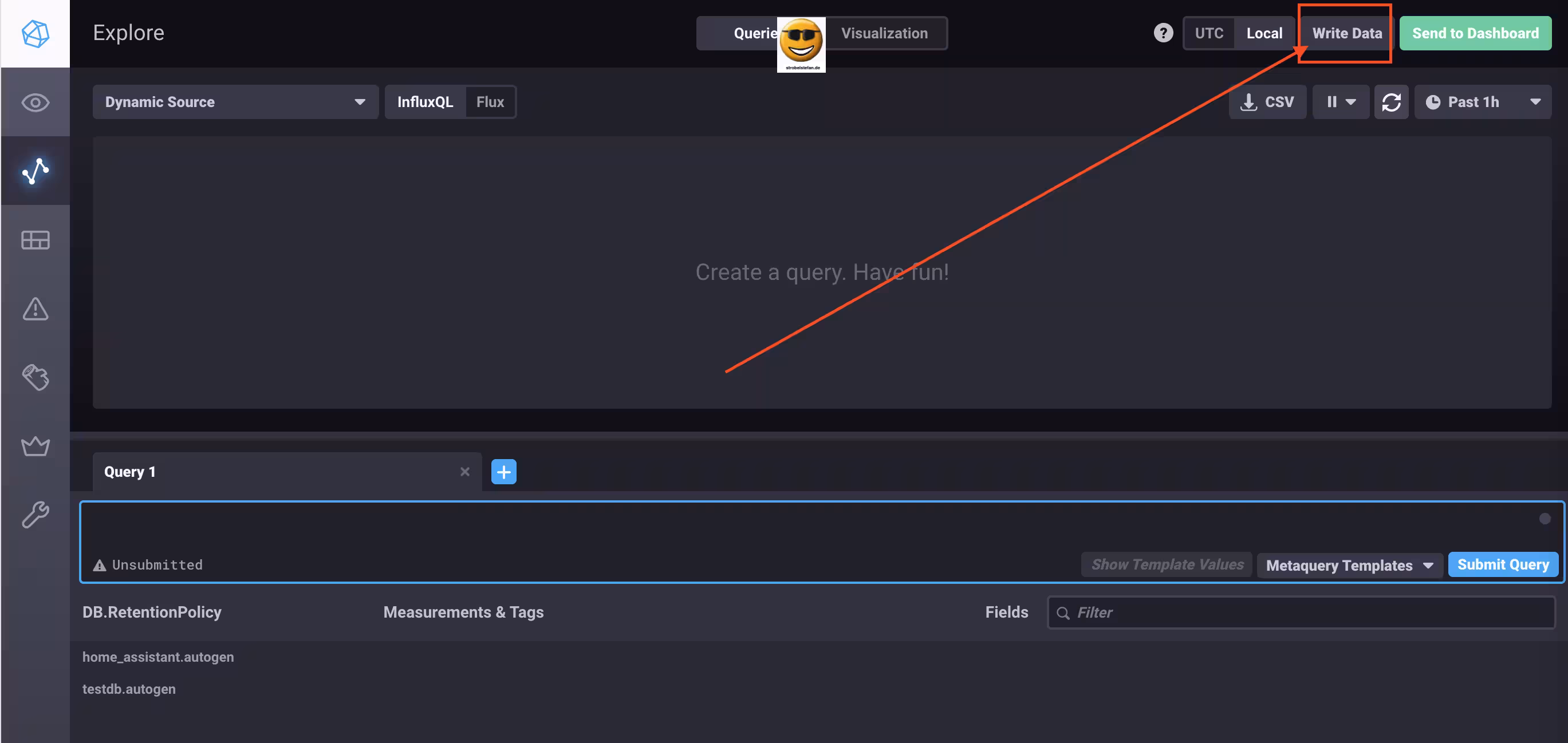 InfluxDB - Klick auf den Button Write Data