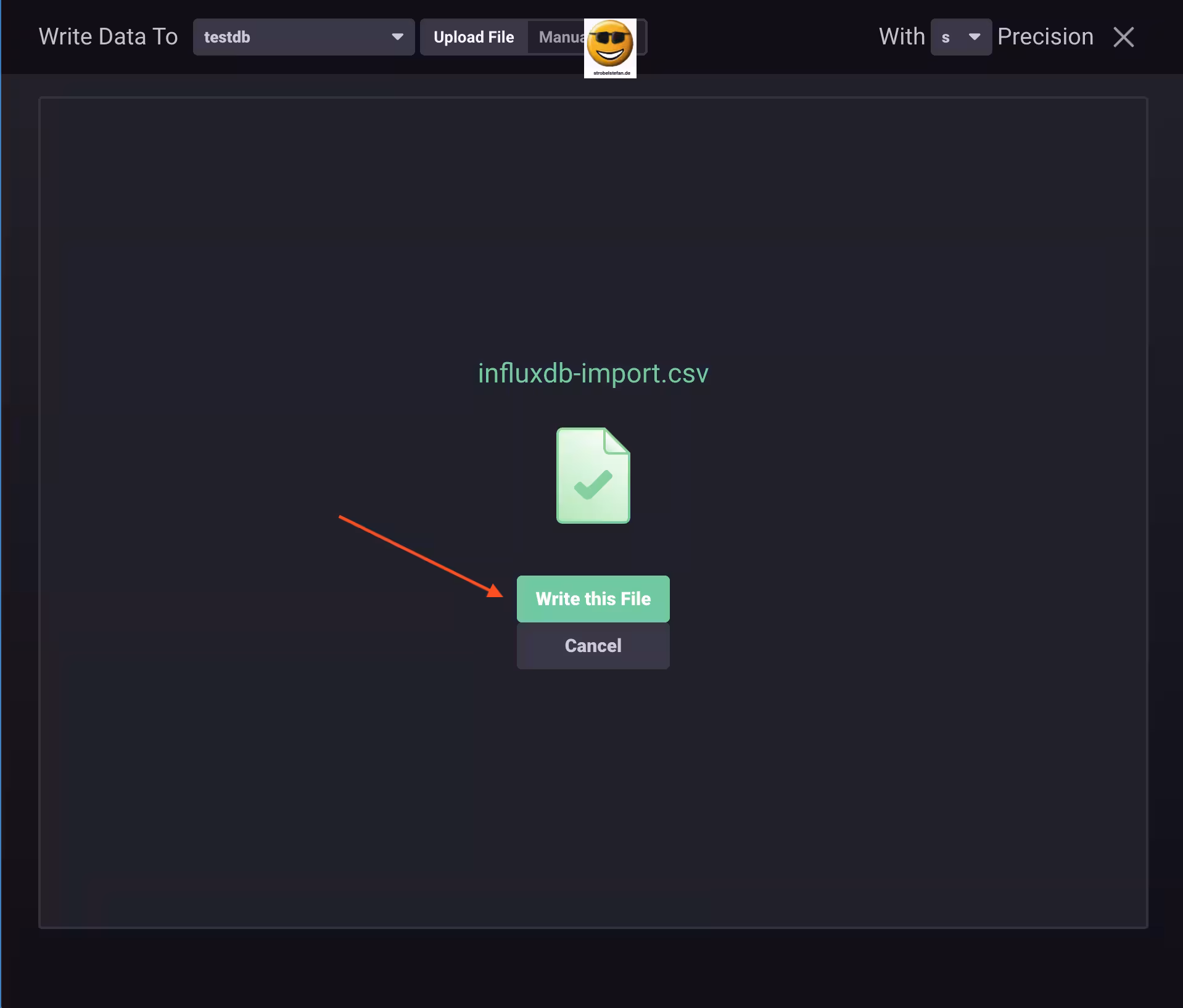 Die csv-Datei wird mit einem Klick auf Write this file eingelesen.