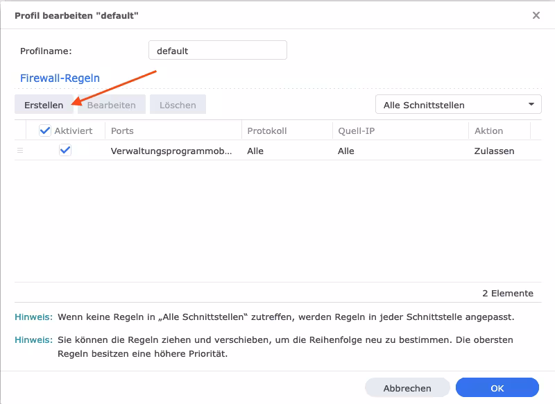 Firewallregel anlegen