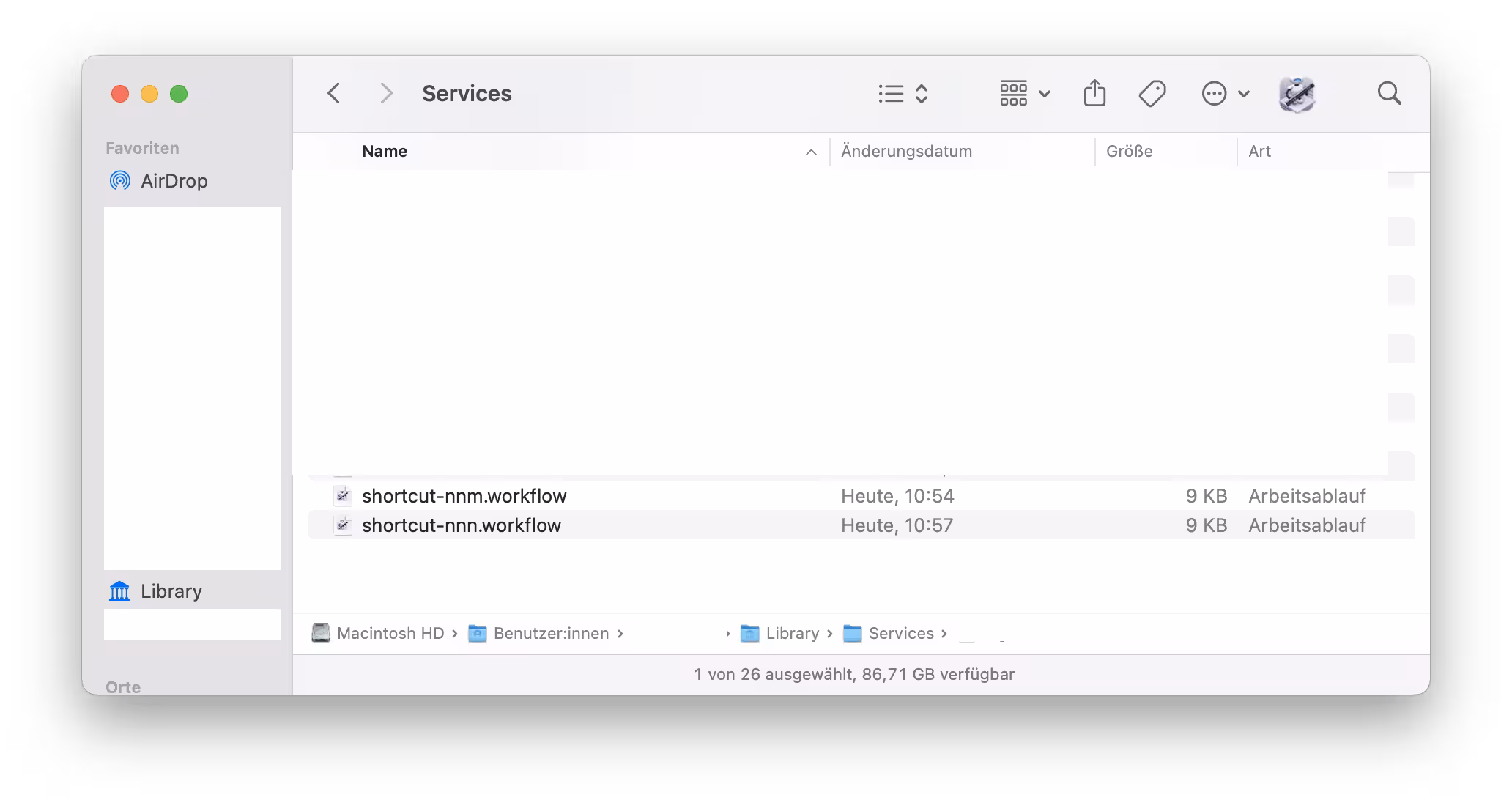 Automator Schnellaktion in Finder