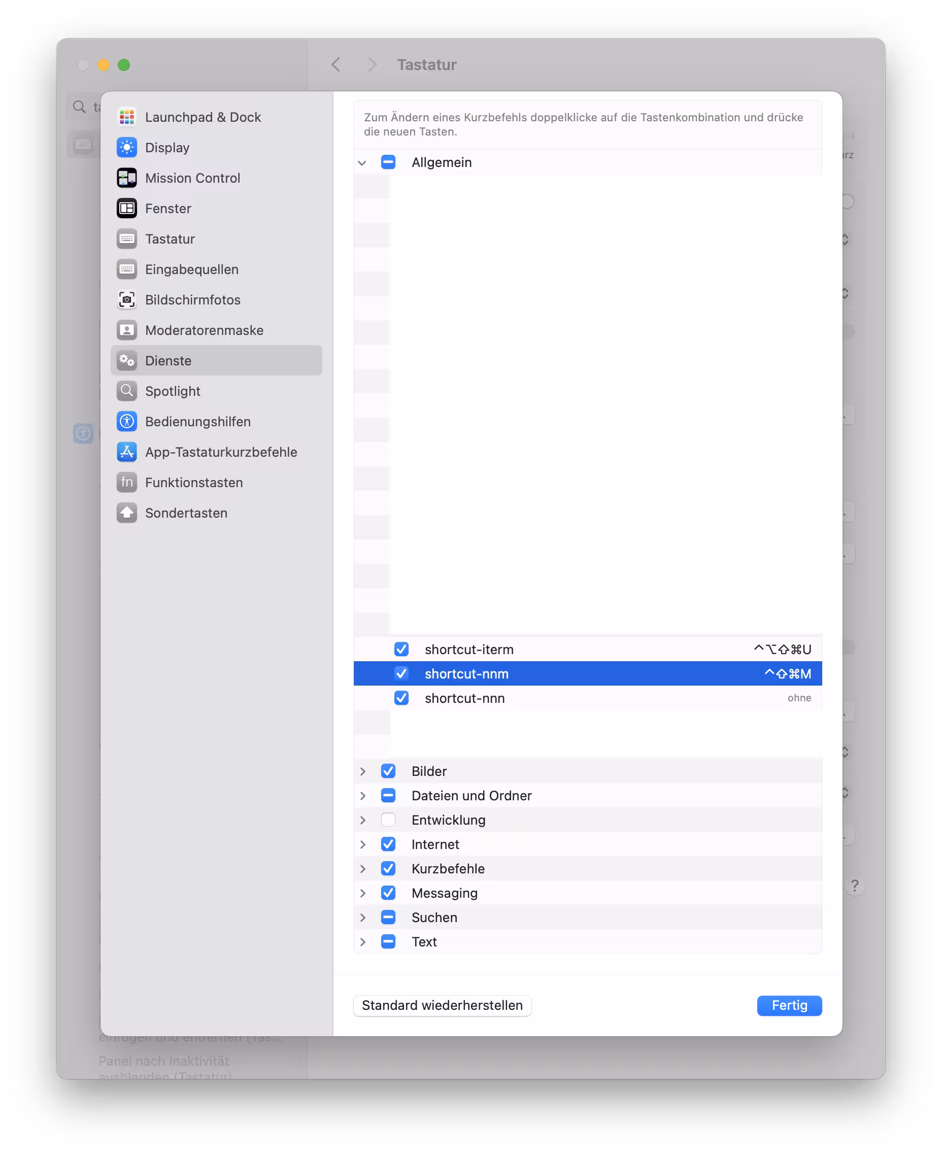 Tastaturbefehle anlegen