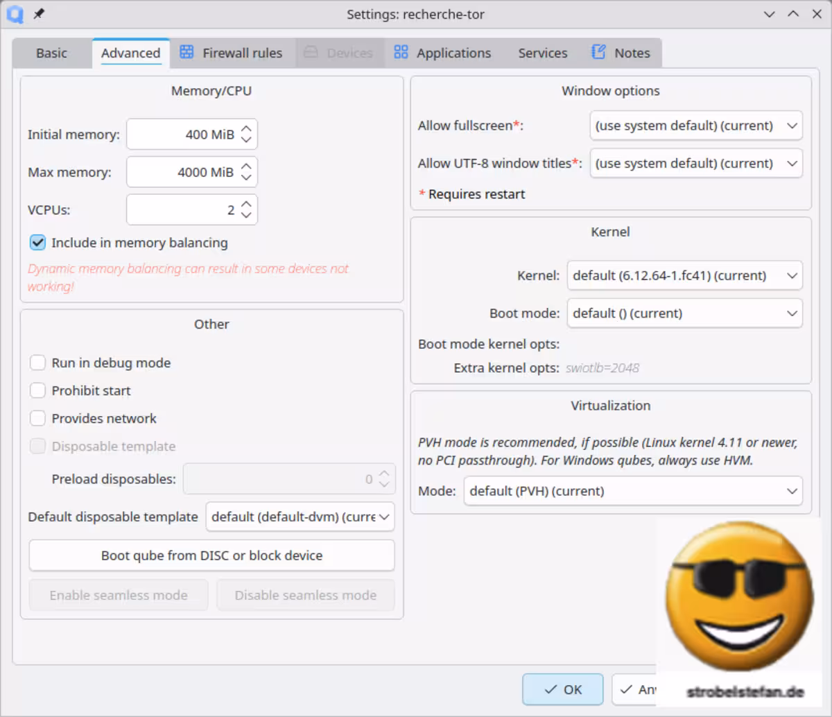 Screenshot Settings recherche-tor - Advanced