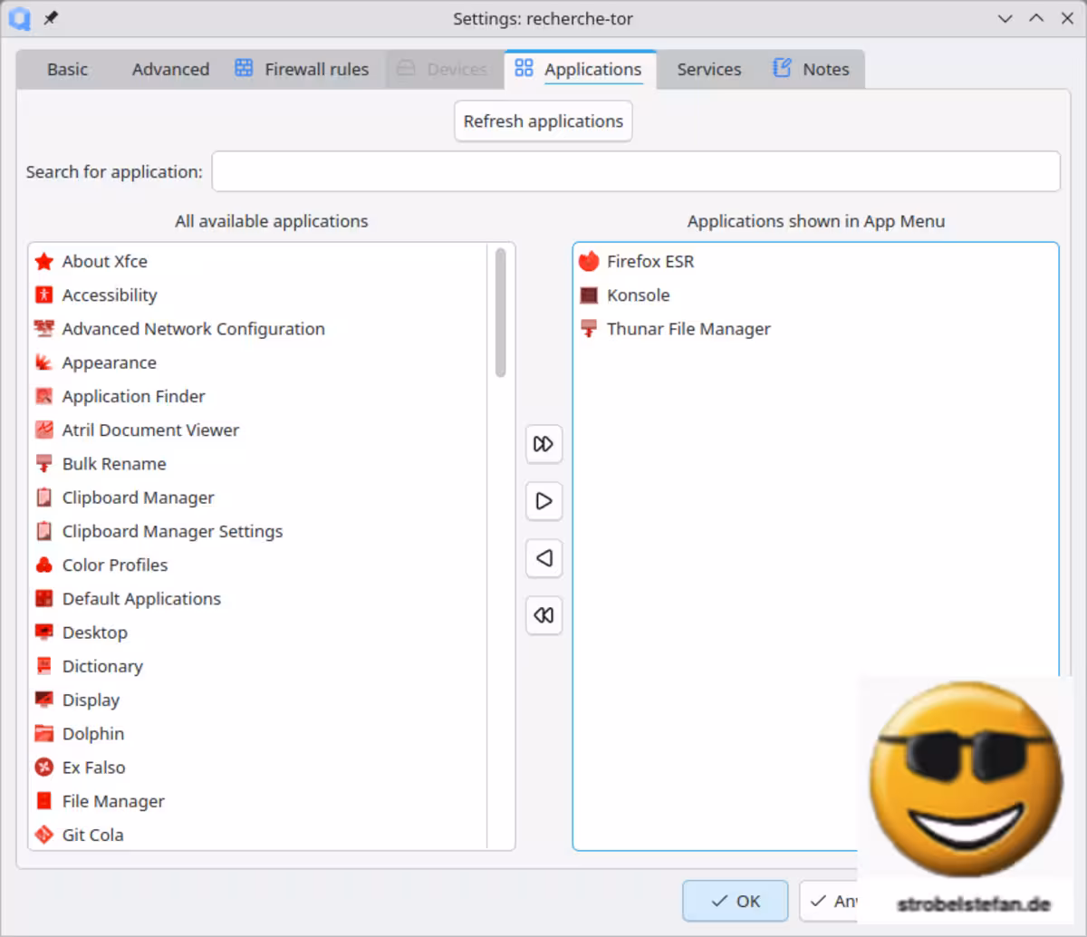 Screenshot Settings recherche-tor - Applications