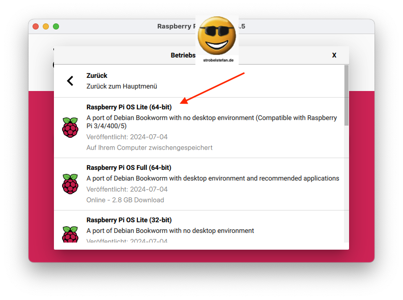 Raspberry Pi Imager - Auswahl des Betriebssystems