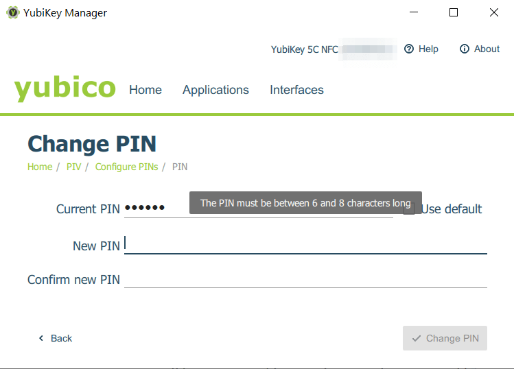 PIV - neue PIN vergeben