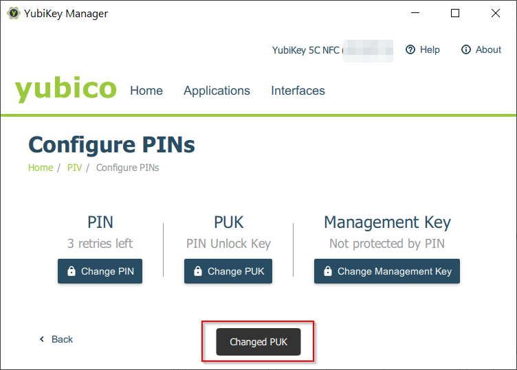 PIV - PUK erfolgreich geändert