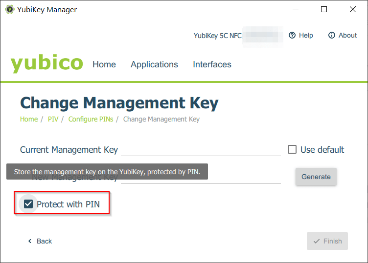 PIV - Management Key - Protect with PIN