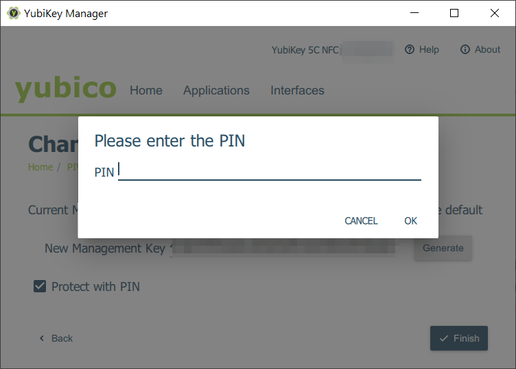 PIV - Management Key - Änderung speichern