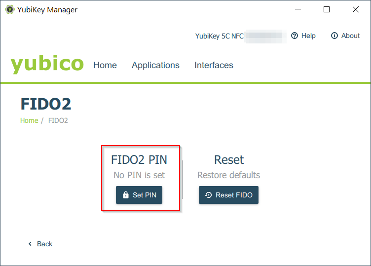 FIDO2 PIN vergeben
