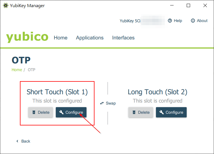 YubiKey Manager - Applications - OTP