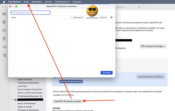 Thunderbird Einstellungen - Öffentlichen GPG-Schlüssel importieren